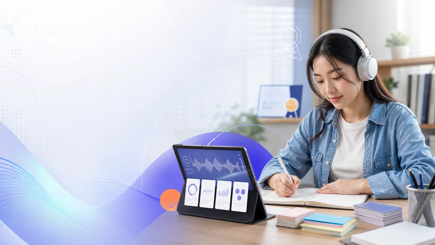 Học viên luyện thi tiếng Anh IELTS TOEIC với tài liệu và đề mô phỏng